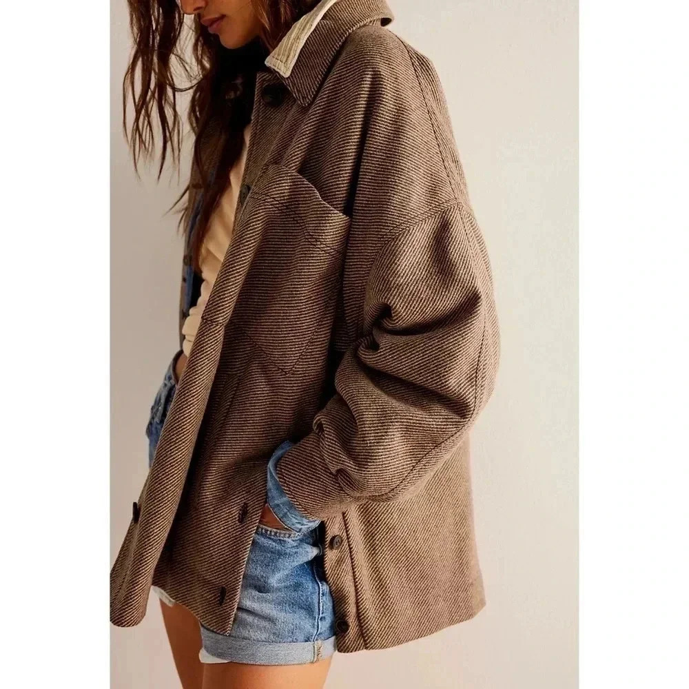 NWT Free People Wool Blend Barn Jacket Brown Large